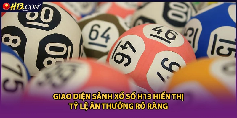 Giao diện sảnh xổ số H13 hiển thị tỷ lệ ăn thưởng rõ ràng